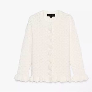 Zara Ruffled Knit Cardigan in Ecru